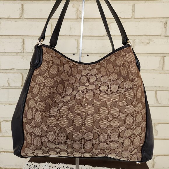 Euc Coach Edie Signature Jacquard Tan & Brown Shoulder Bag - Picture 3 of 14